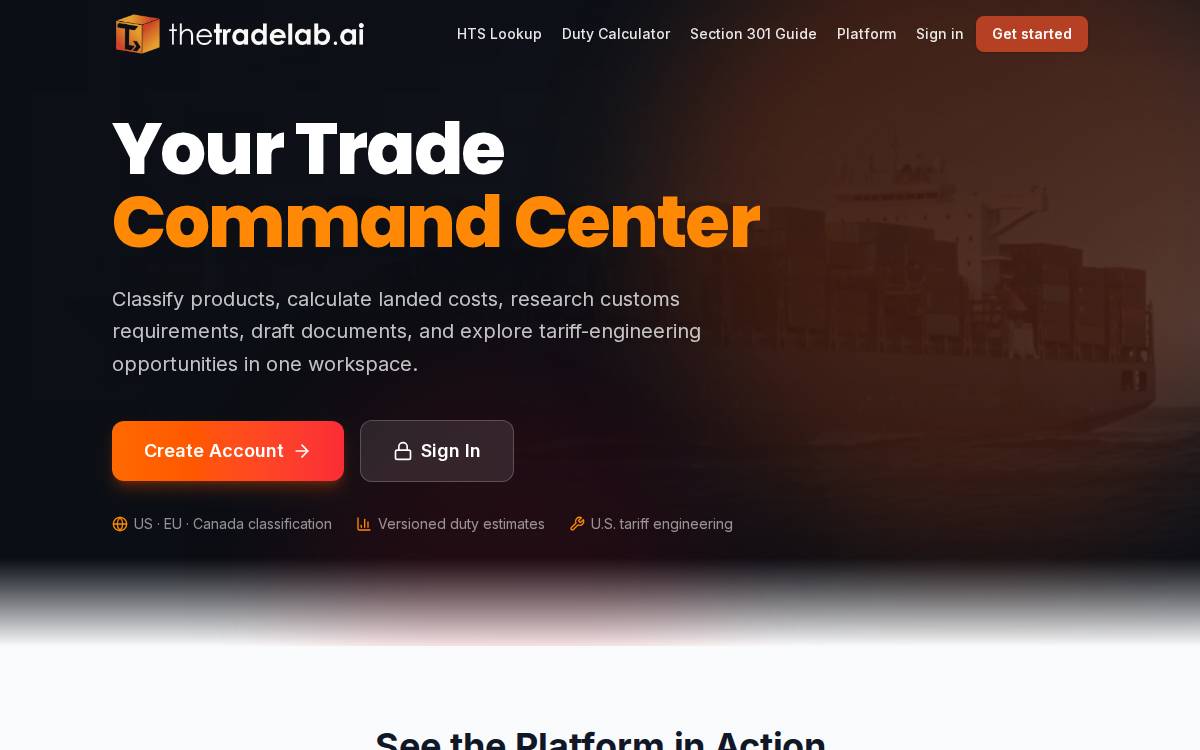 Thetradelab website preview