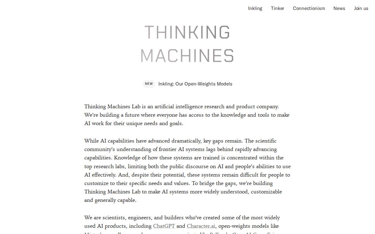 Thinking Machines Lab website preview