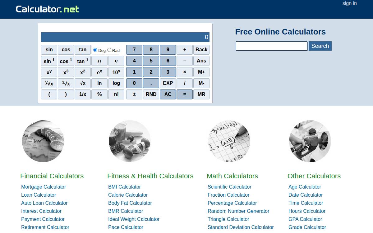 this online calculator website preview