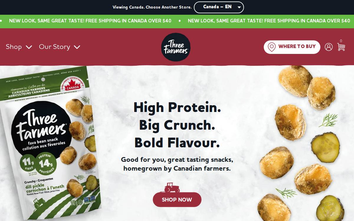 Three Farmers Food Inc. website preview