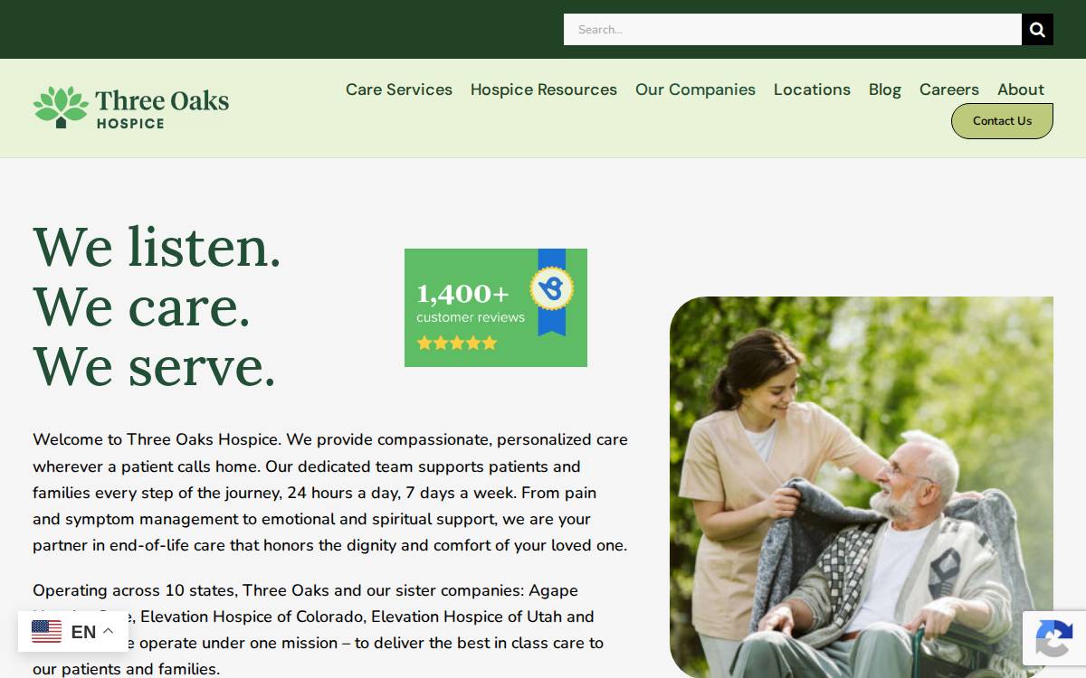 Three Oaks Hospice website preview
