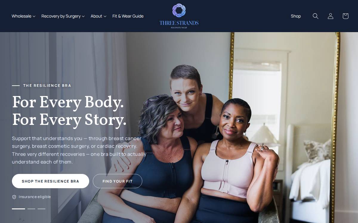 Three Strands Recovery Wear website preview