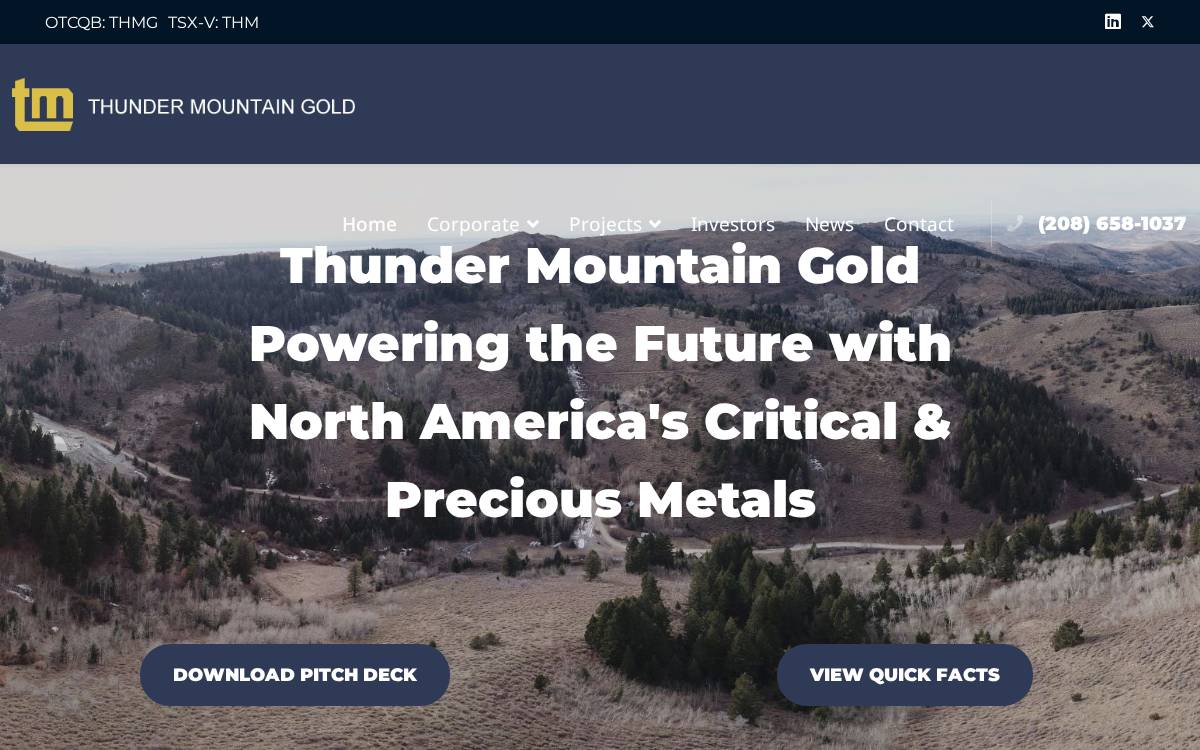 Thunder Mountain Gold website preview