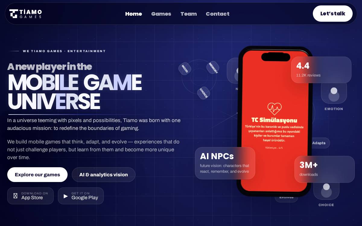 Tiamo Games website preview