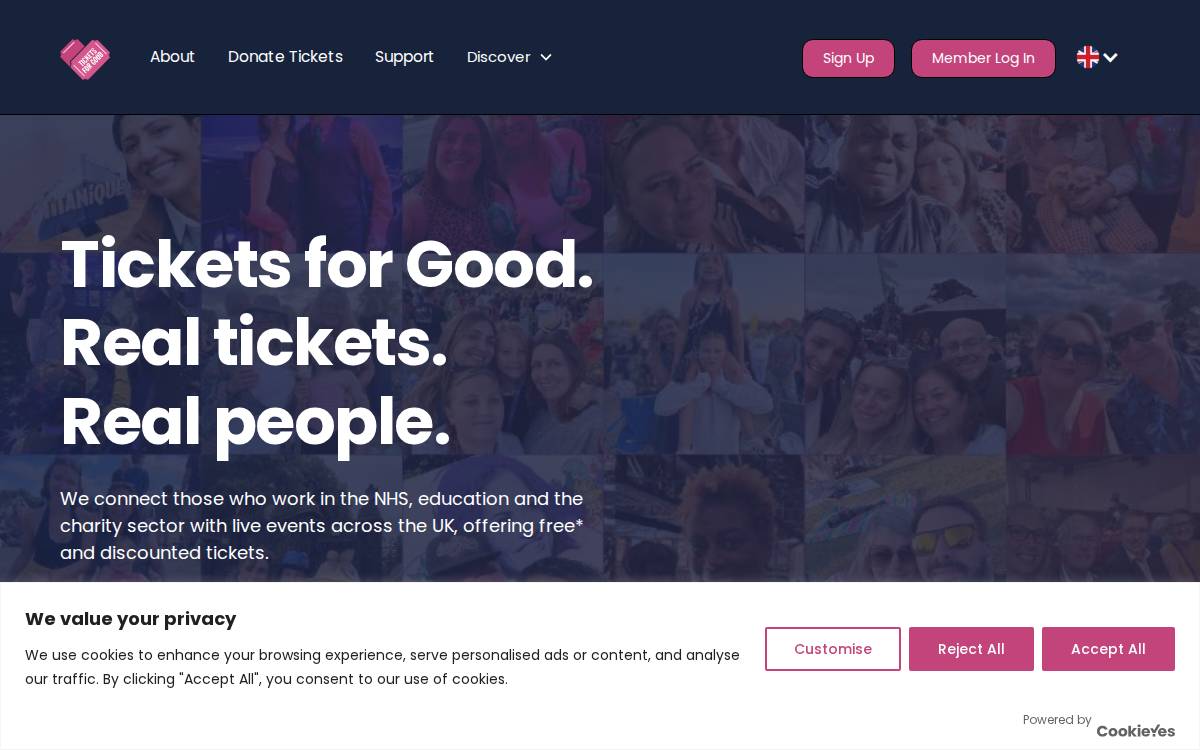 Tickets for Good website preview