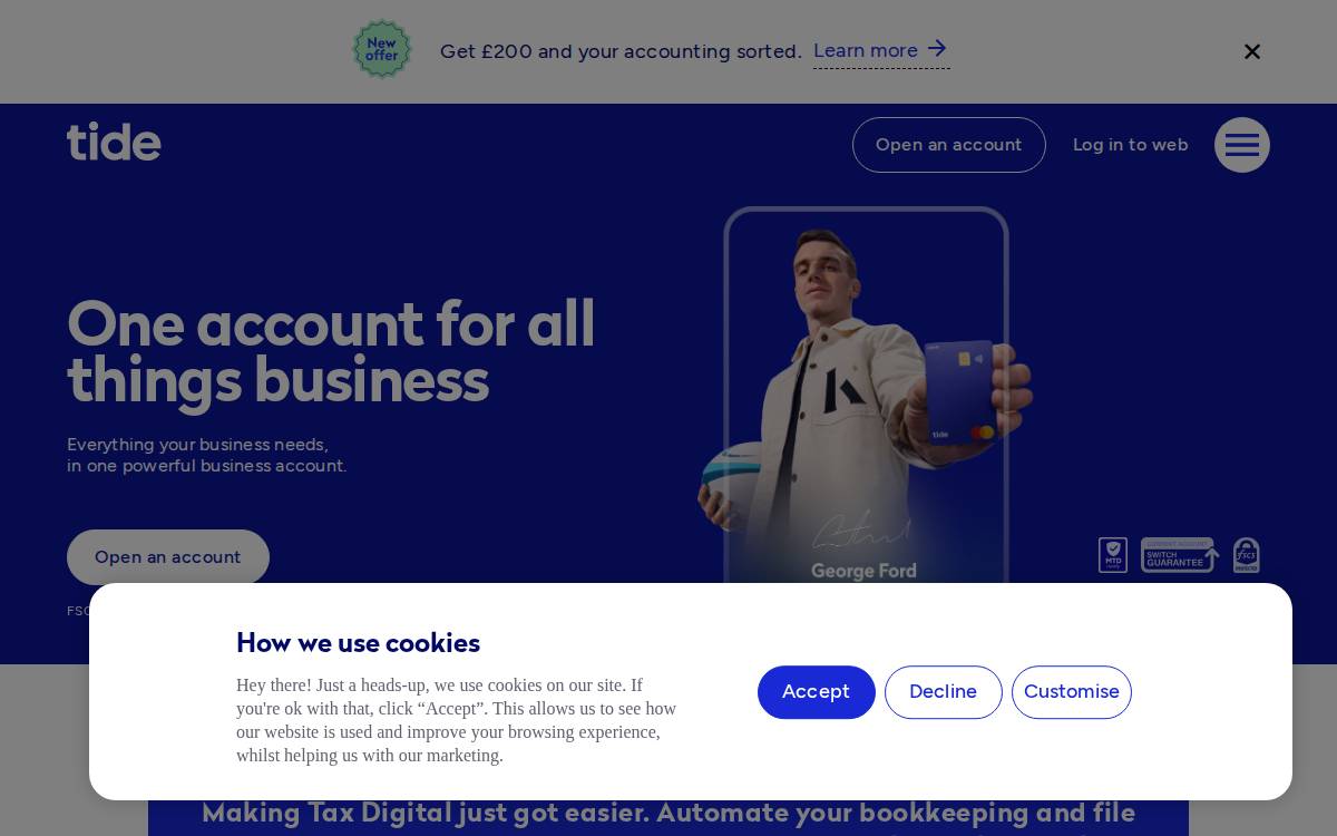 Tide Business website preview