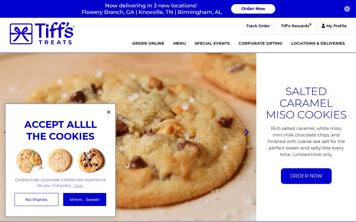 Tiff's Treats Holdings website preview
