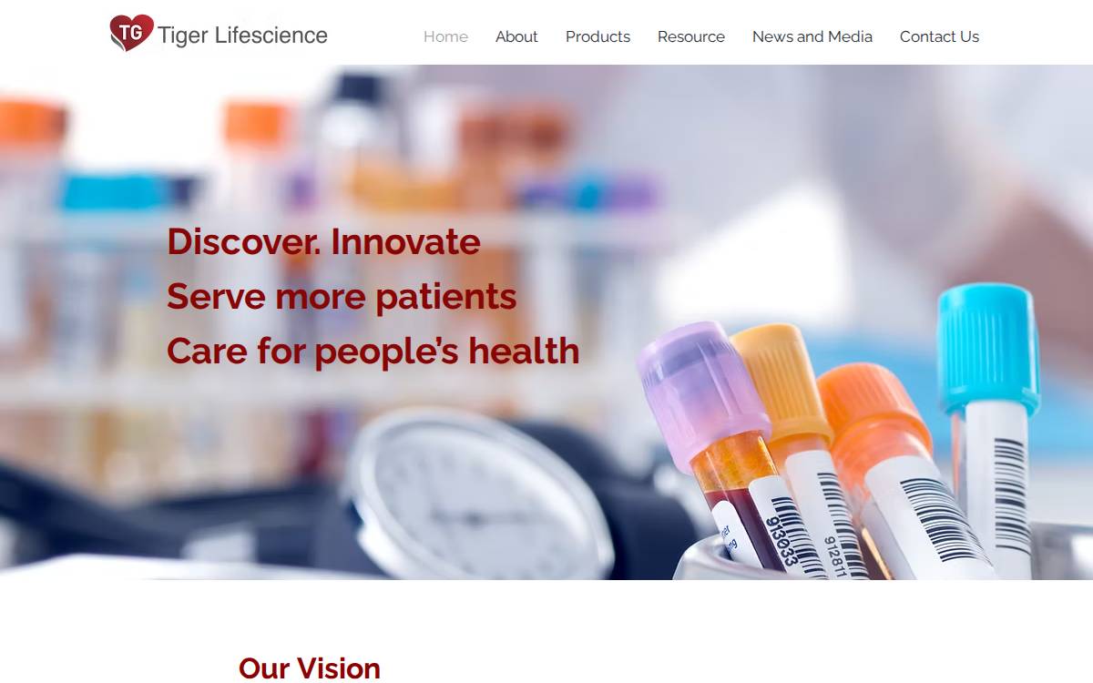 Tigerlifescience website preview