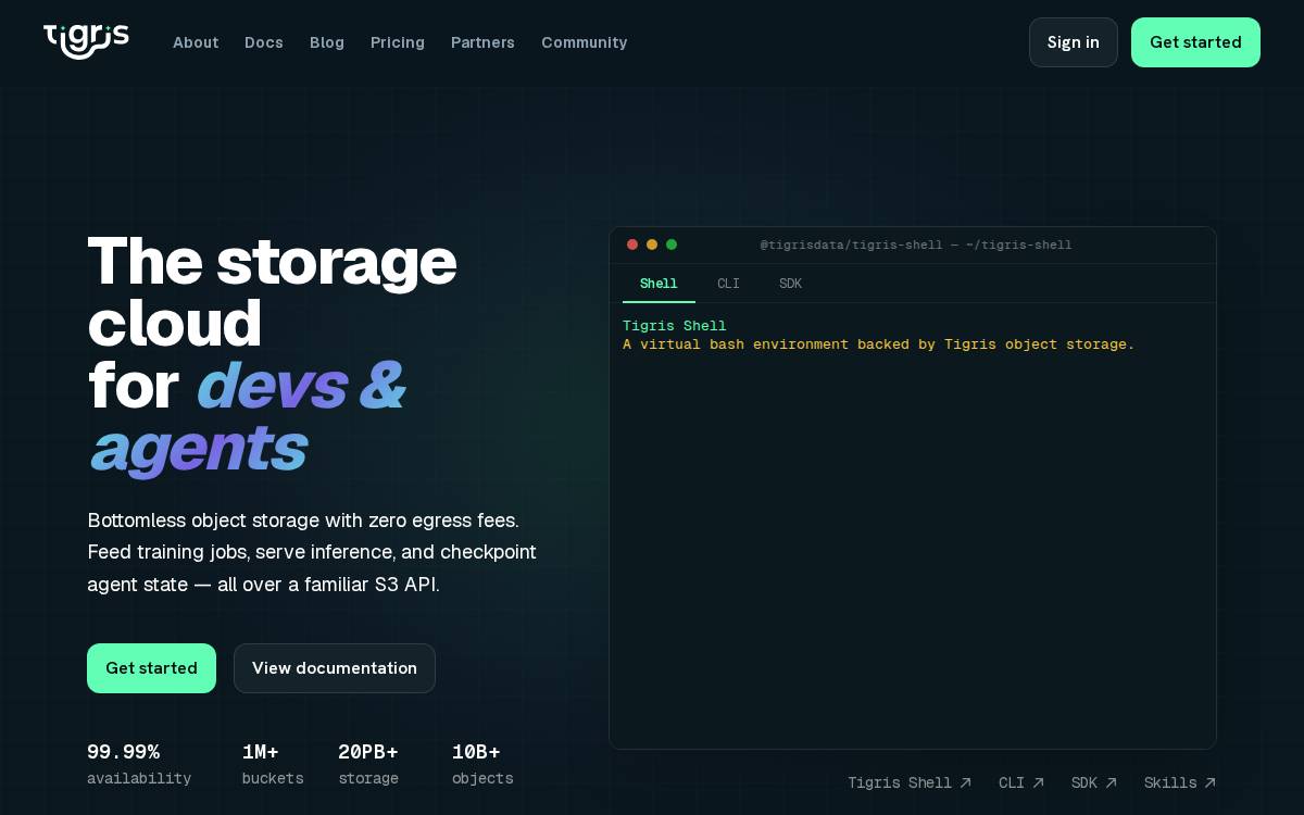 Tigris Data website preview
