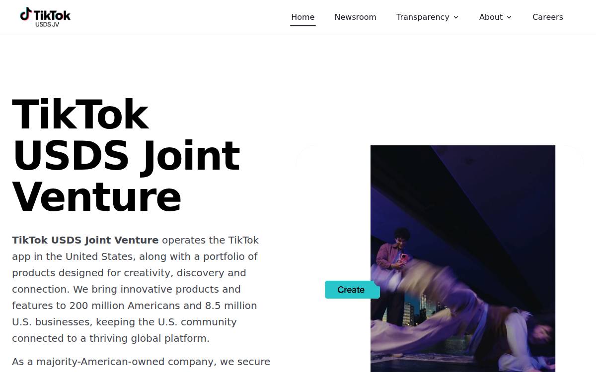 TikTok USDS JV website preview