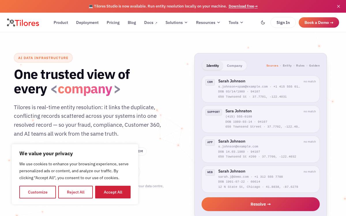 Tilores website preview