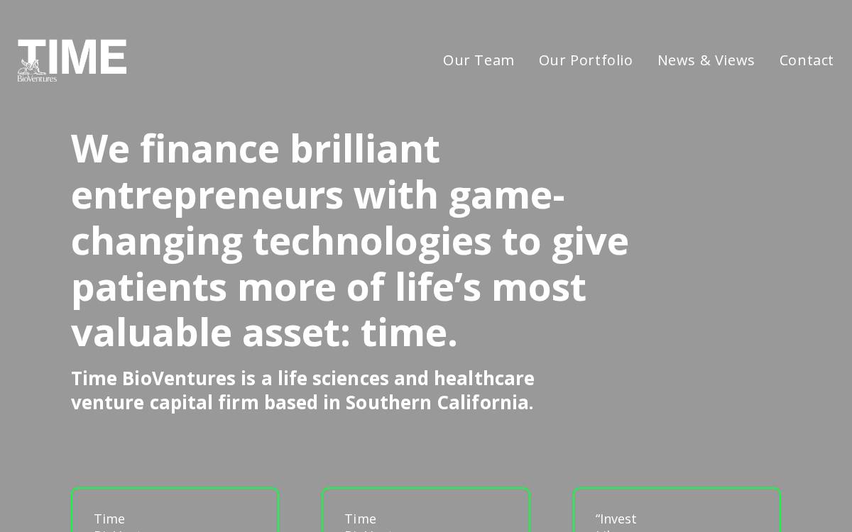 Timebioventures website preview