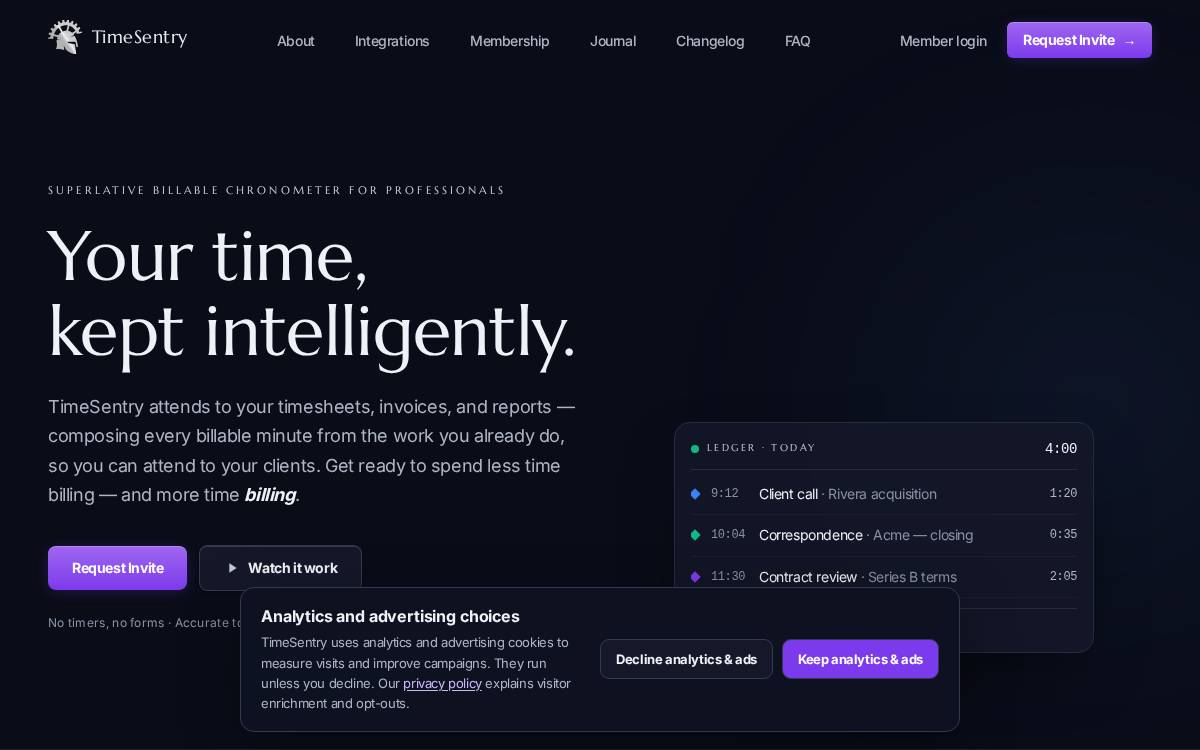 TimeSentry website preview
