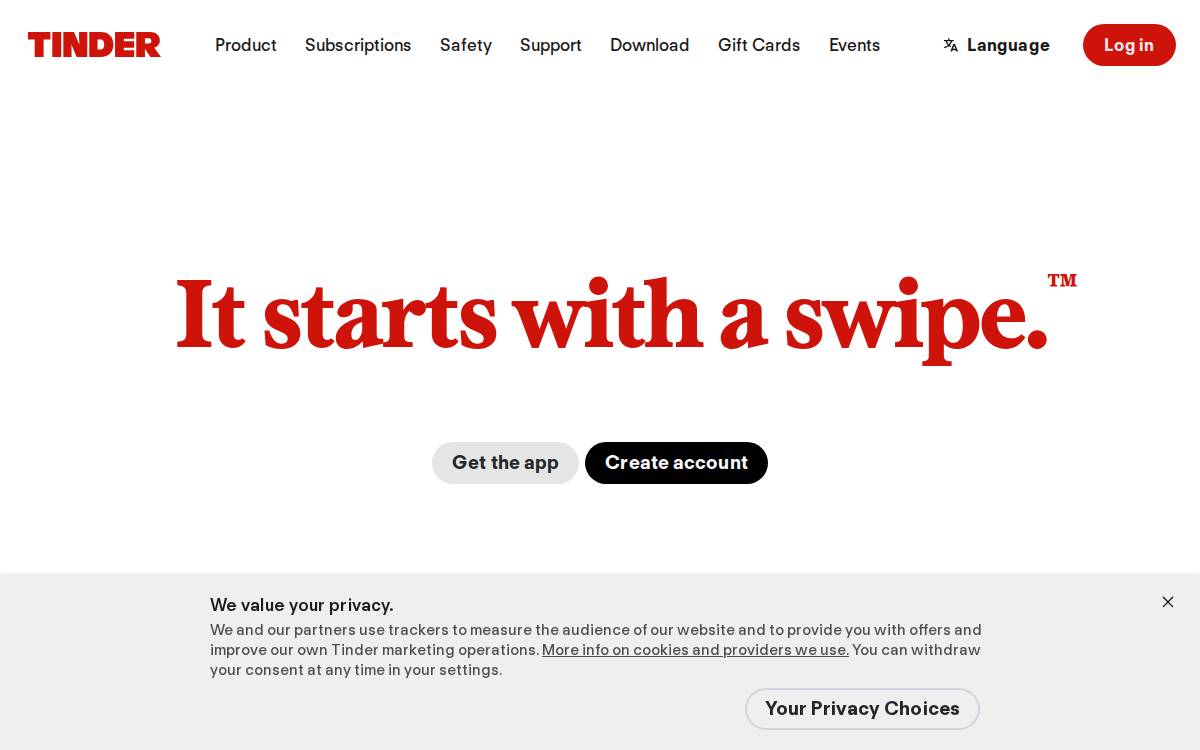 Tinder website preview