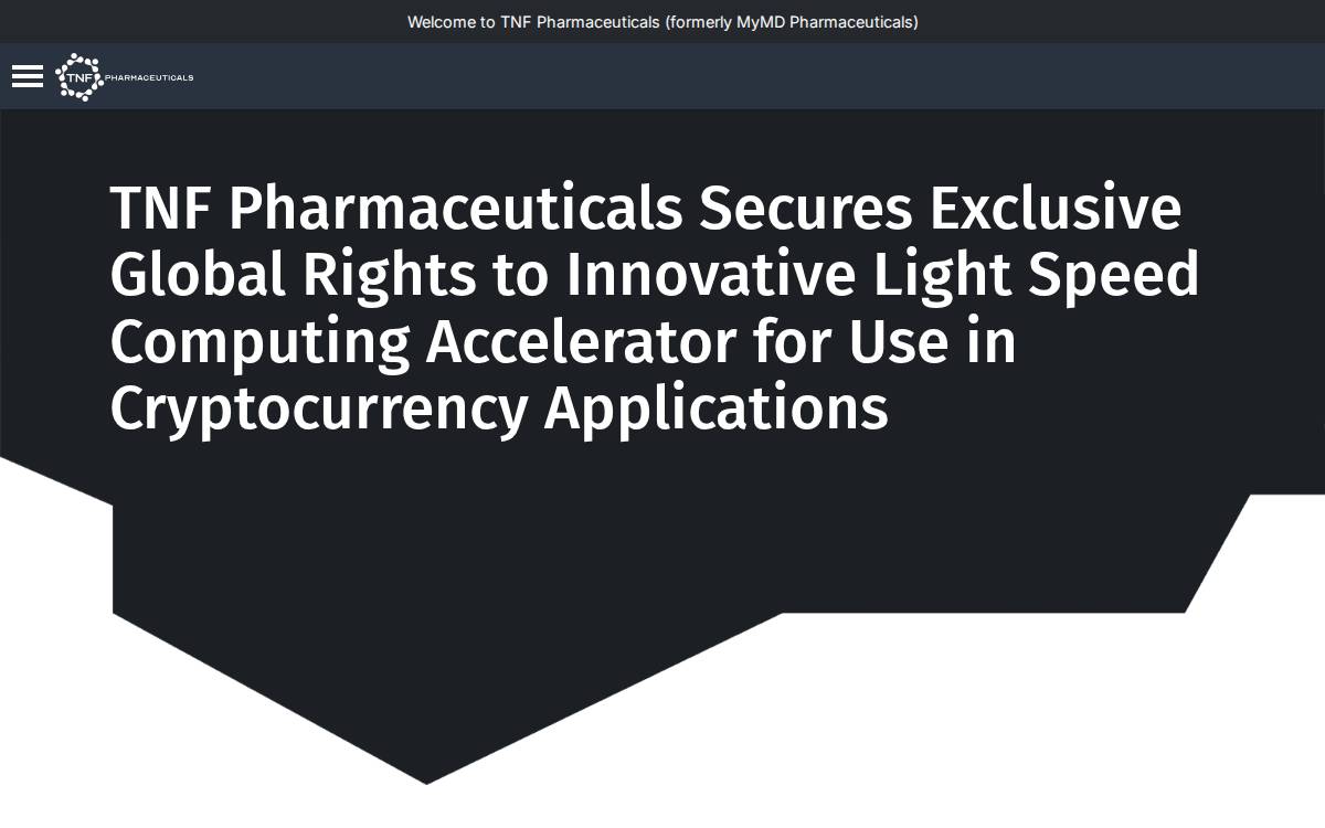 TNF Pharmaceuticals website preview