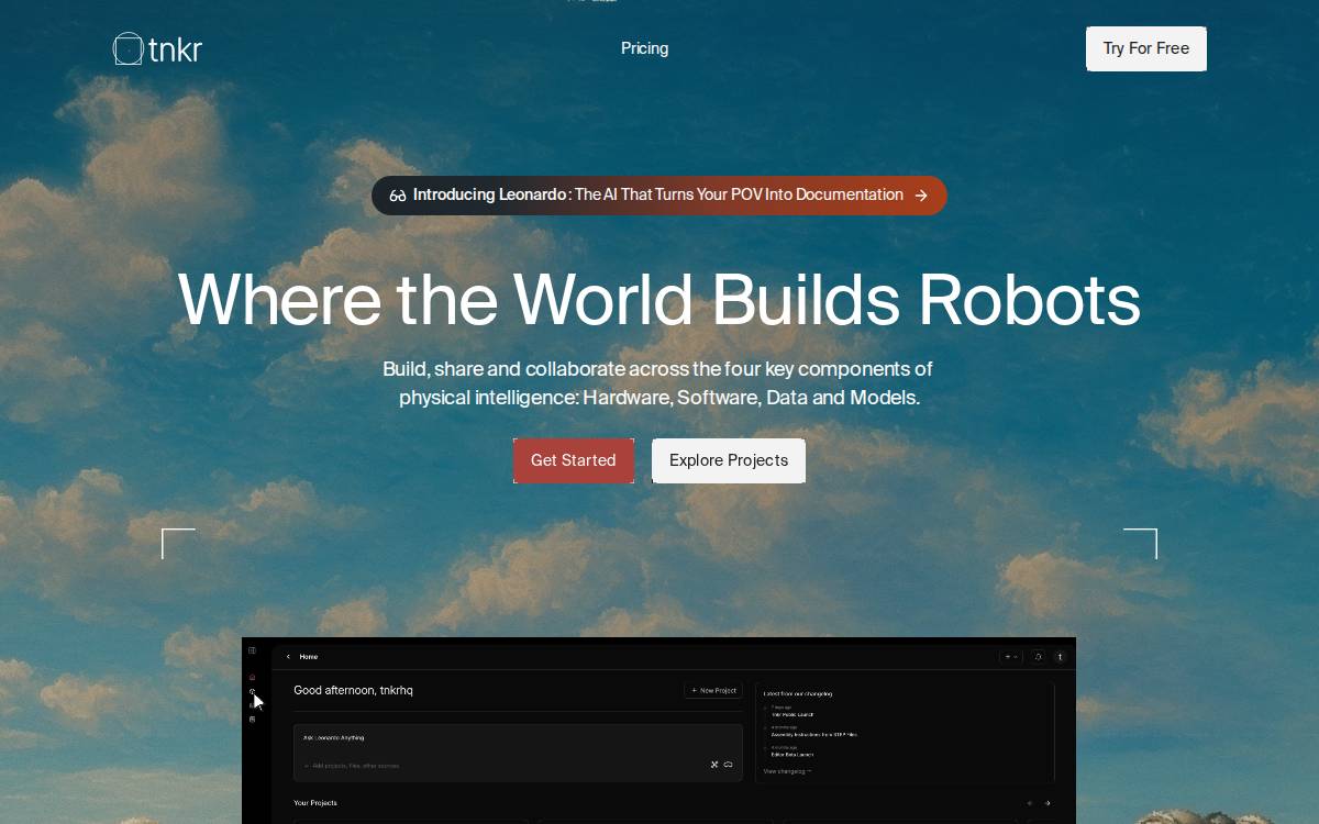 Tnkr website preview