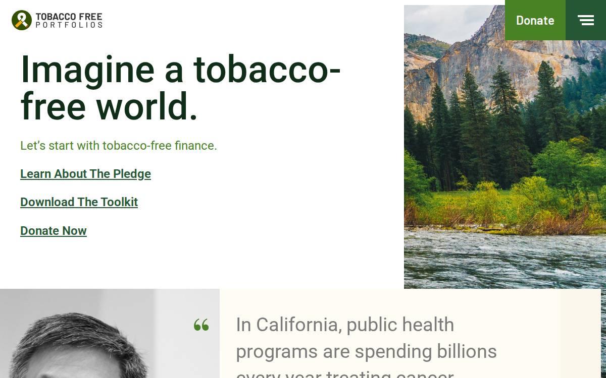 Tobacco Free Portfolios website preview