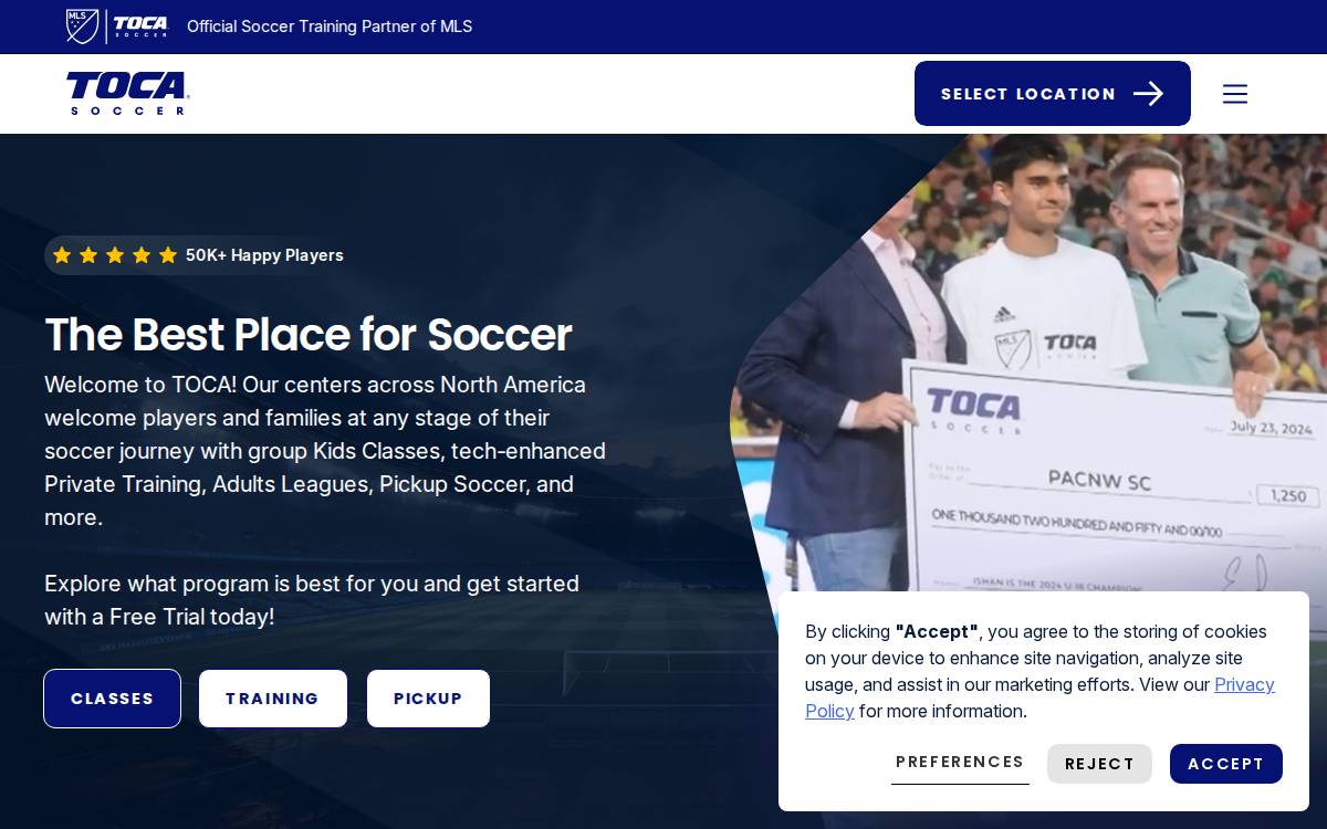 TOCA Football website preview