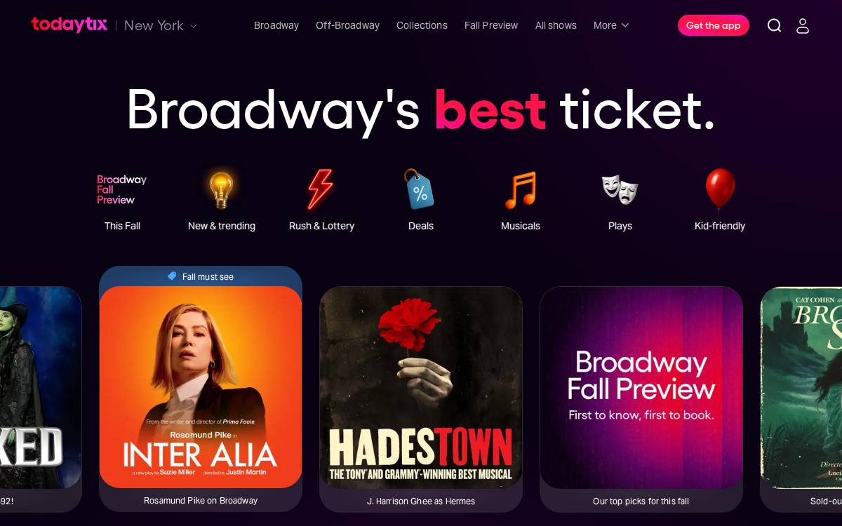 TodayTix website preview