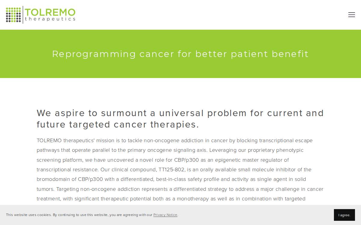 TOLREMO Therapeutics AG website preview