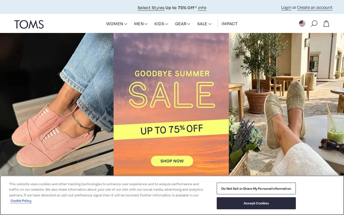 TOMS website preview