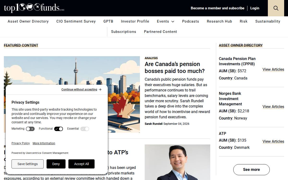 Top1000Funds website preview