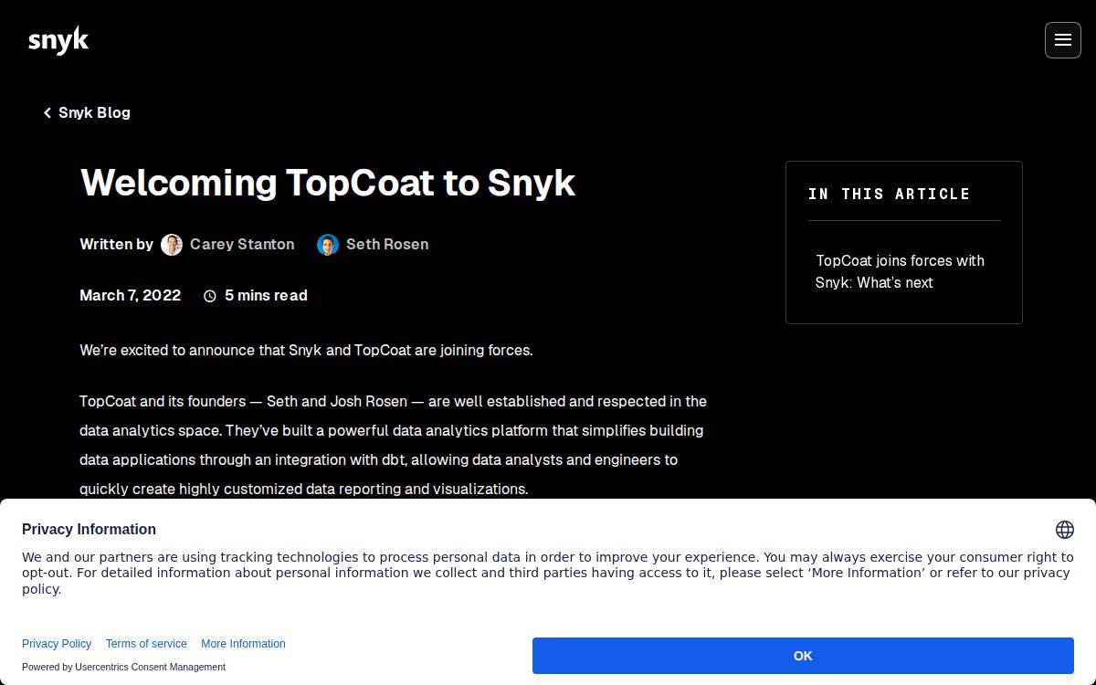 TopCoat Data website preview