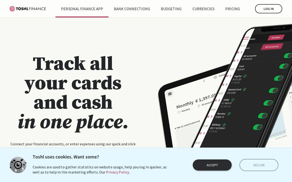 Toshl Finance website preview