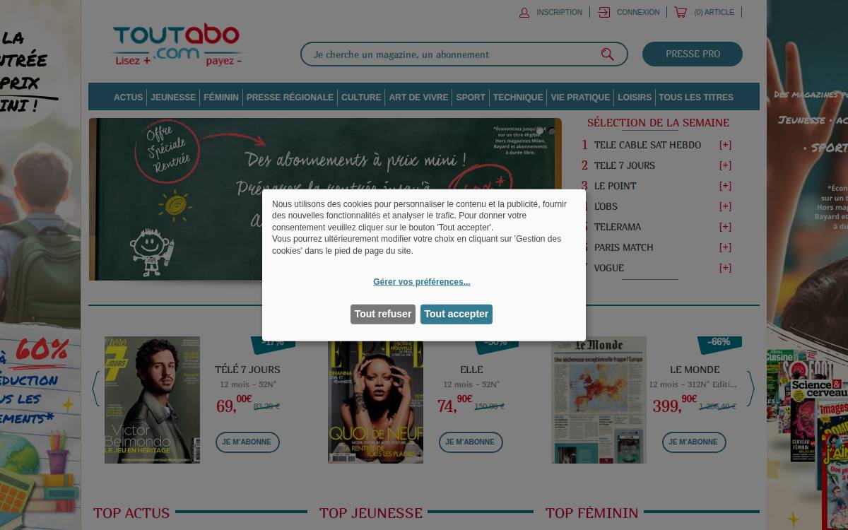 Toutabo website preview