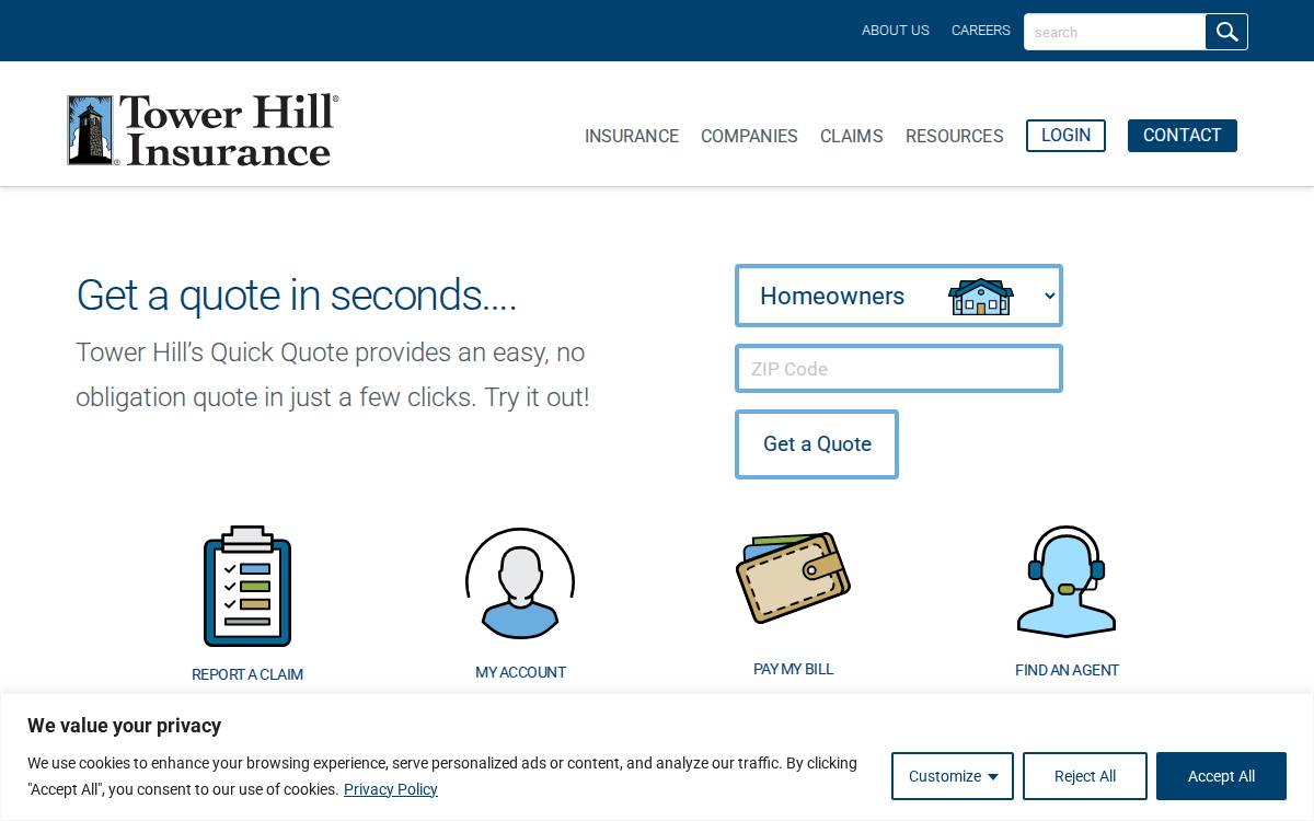 Tower Hill Insurance website preview