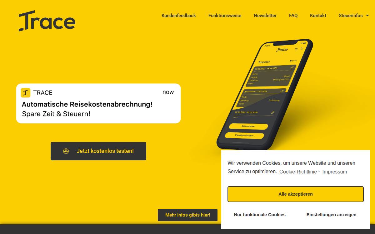 Trace App website preview