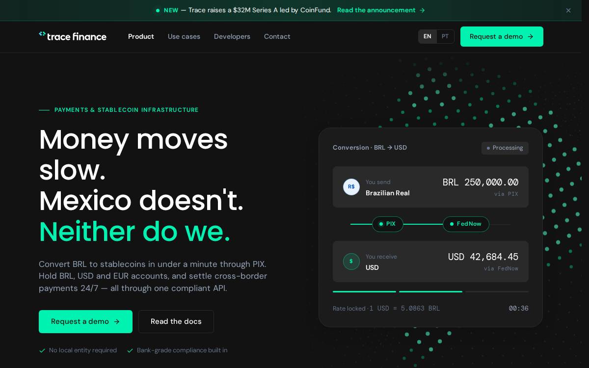 Trace Finance website preview
