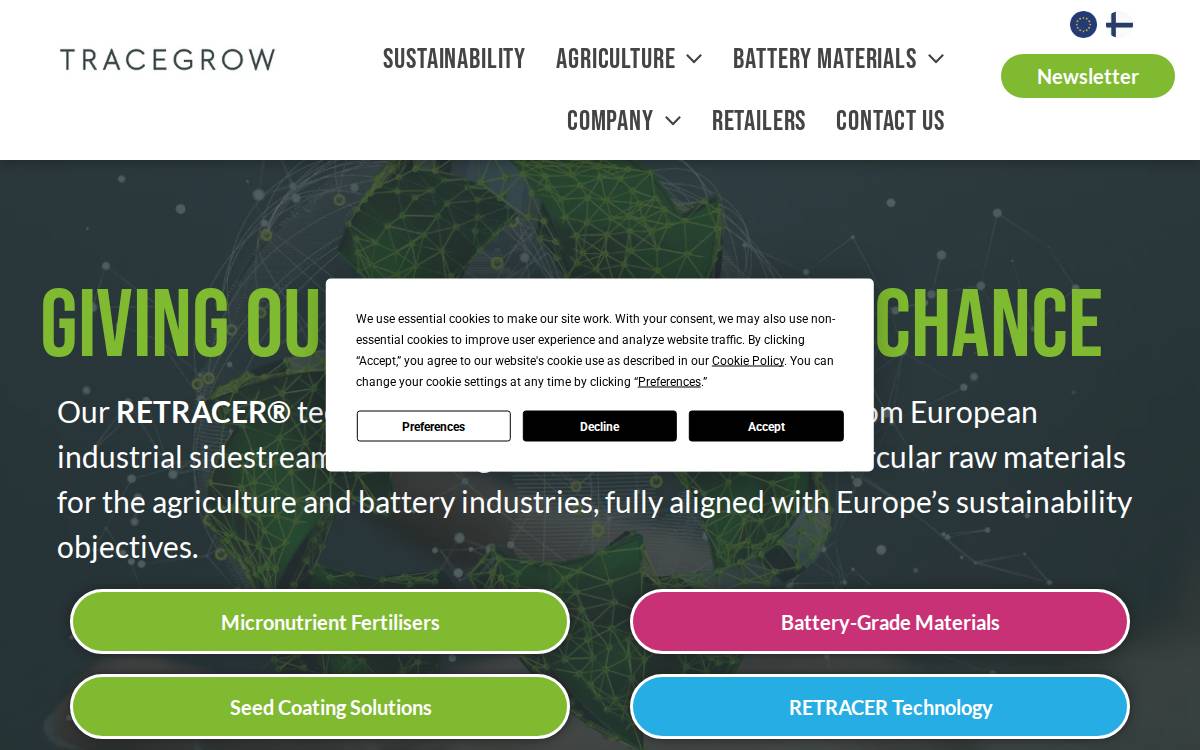 Tracegrow website preview