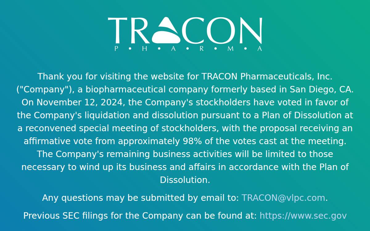 TRACON Pharmaceuticals website preview