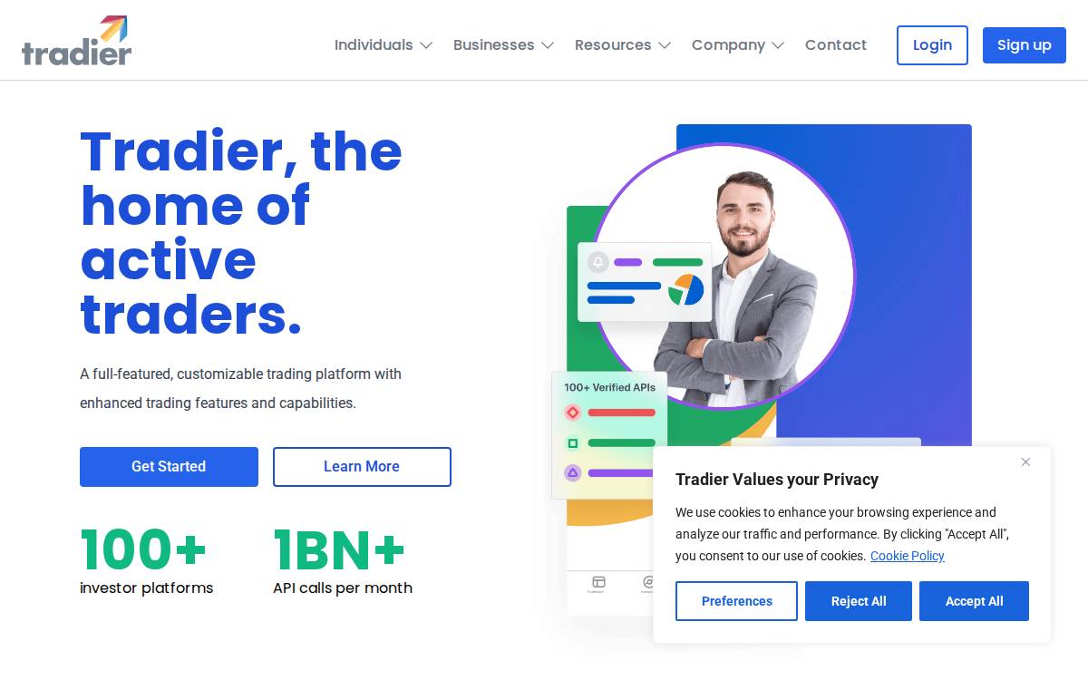 Tradier website preview