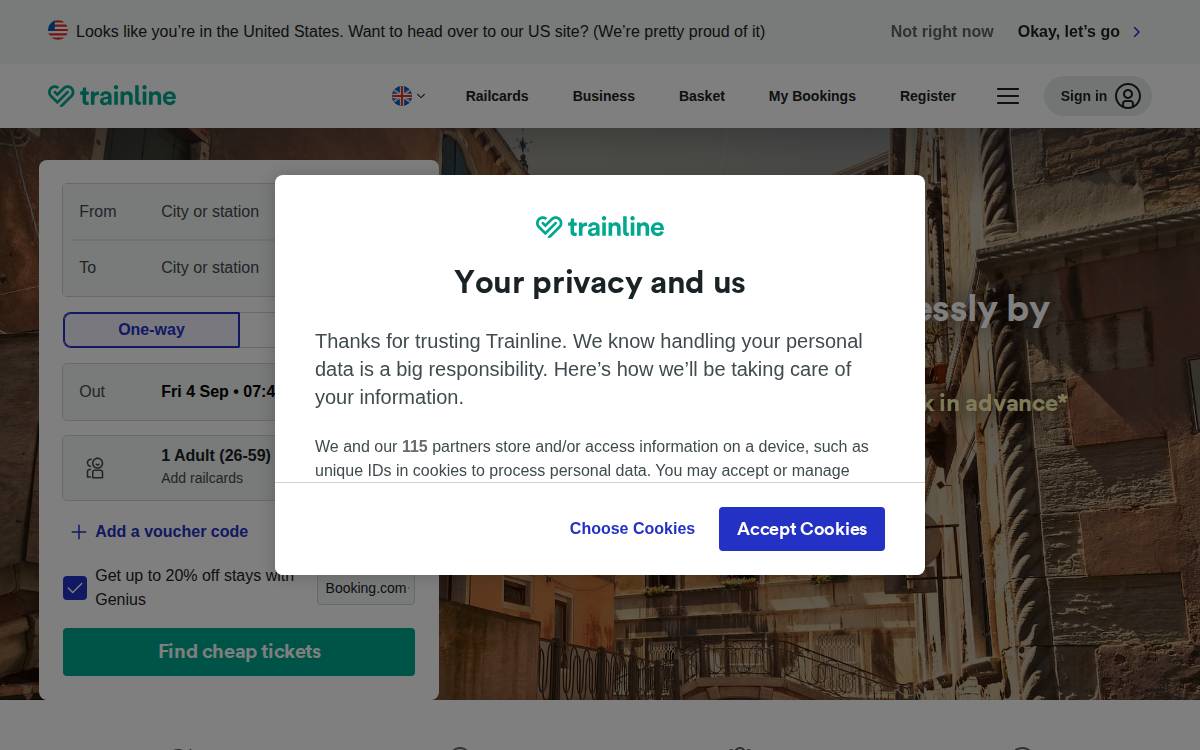 Trainline website preview