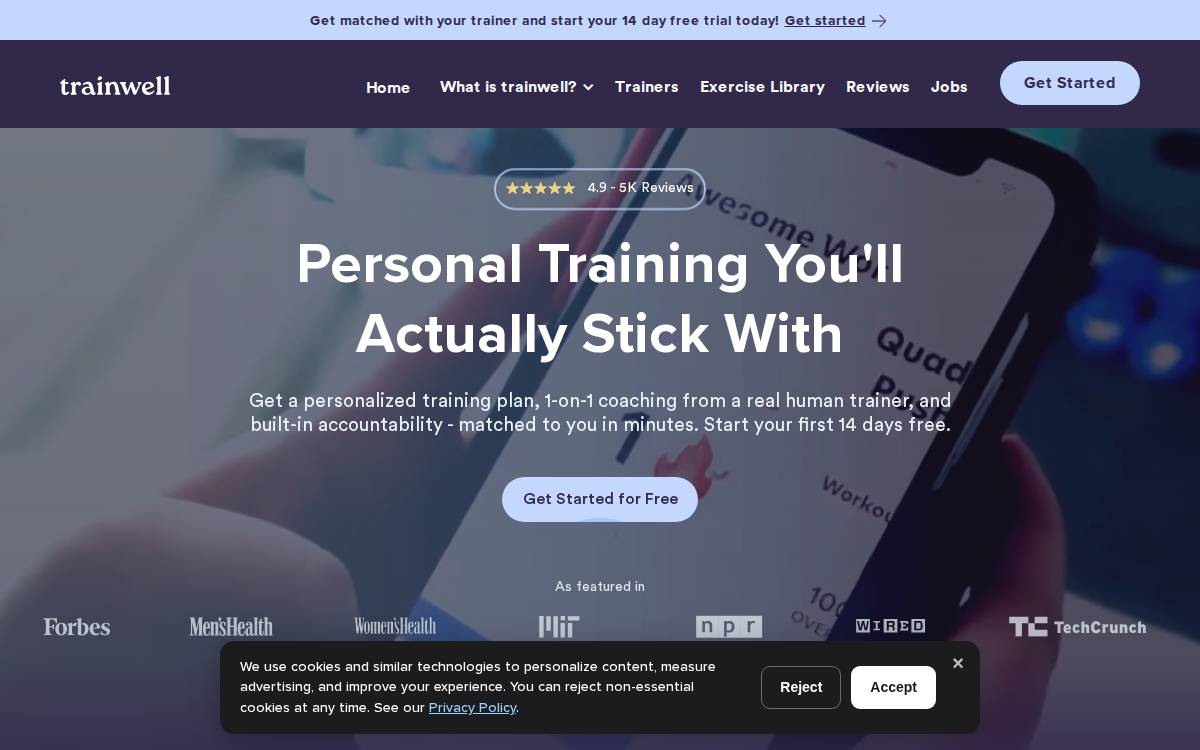 Trainwell website preview