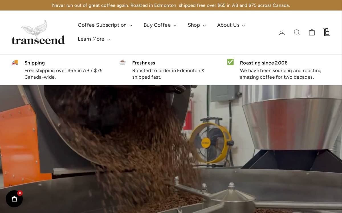 Transcend Coffee website preview