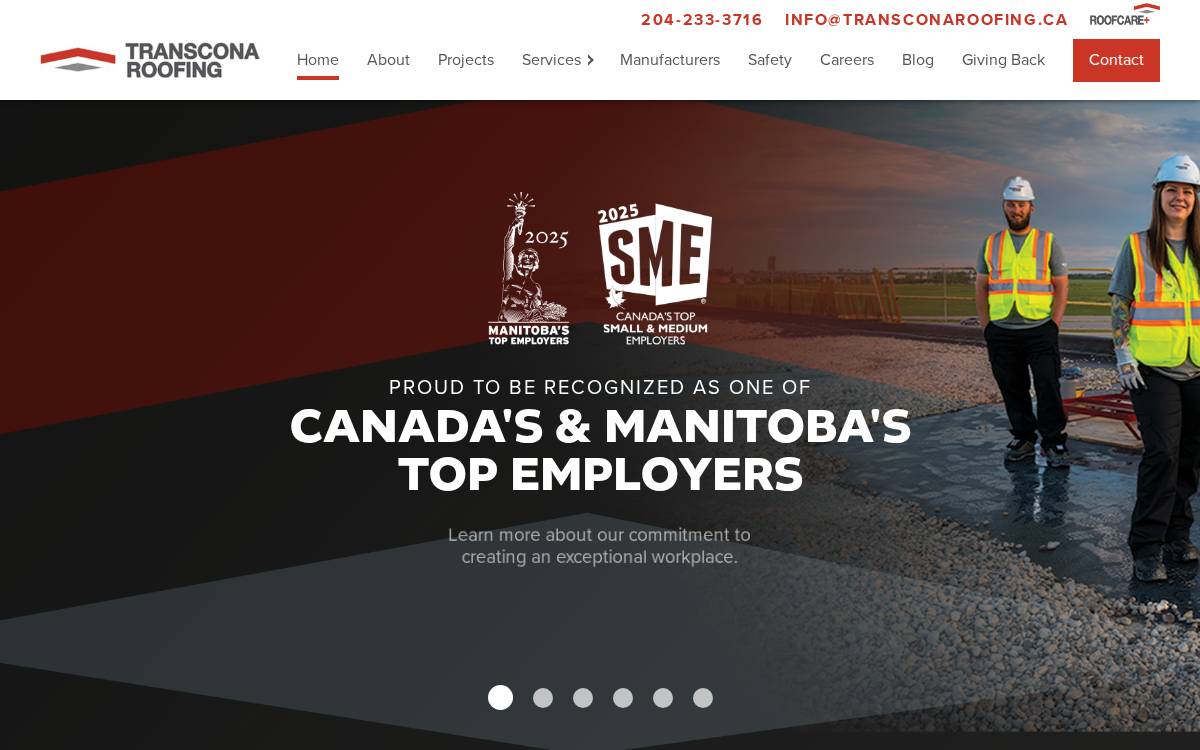 Transcona Roofing website preview