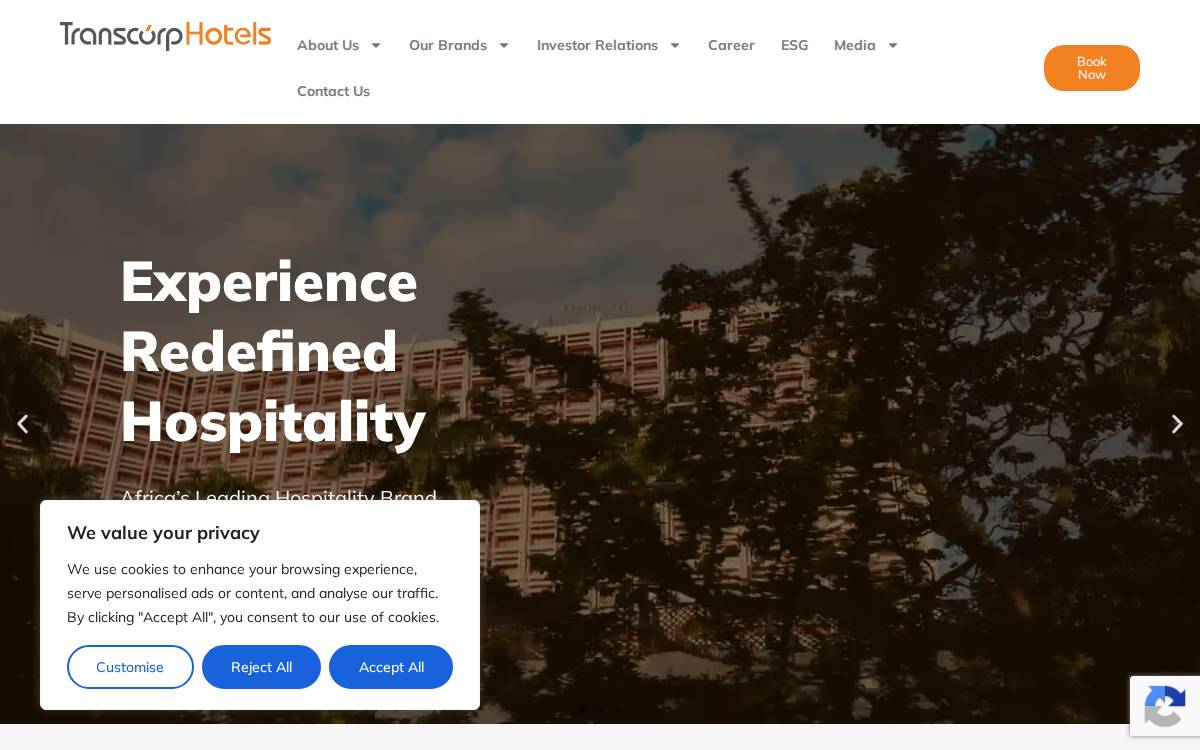 Transcorp Hotels website preview
