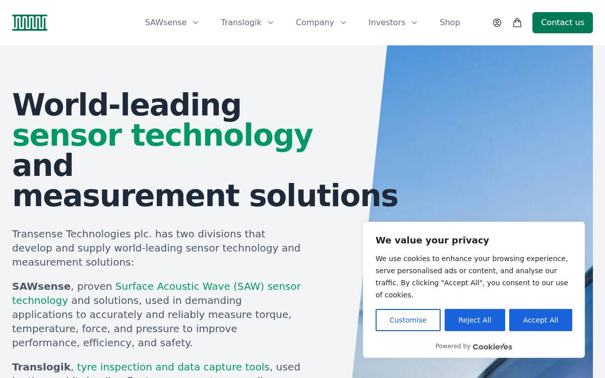 Transense Technologies Plc website preview