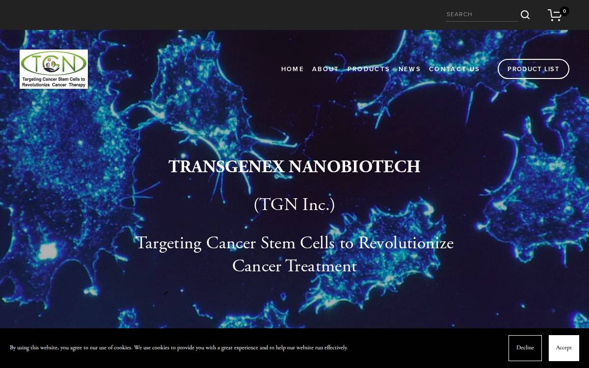 TransGenex Nanobiotech website preview