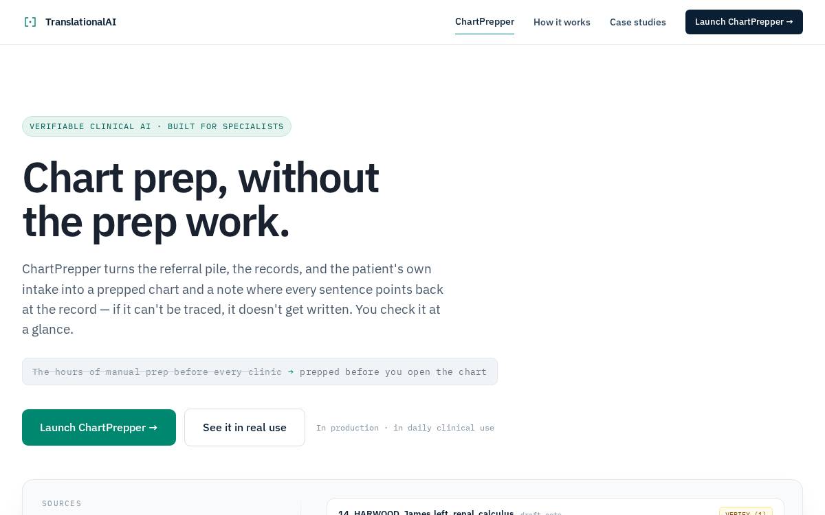 Translational AI Health Solutions Website website preview