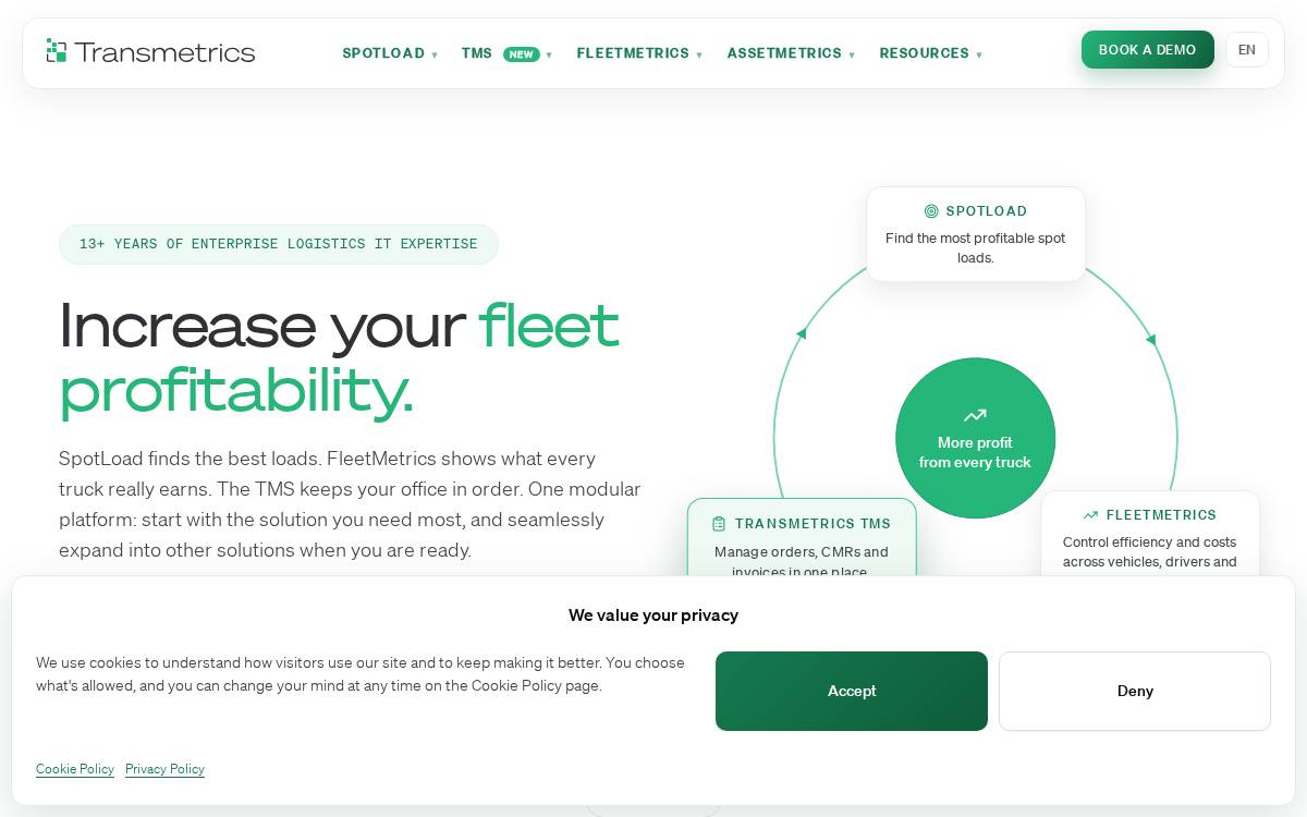 TRANSMETRICS Logistics planning AI platform website preview