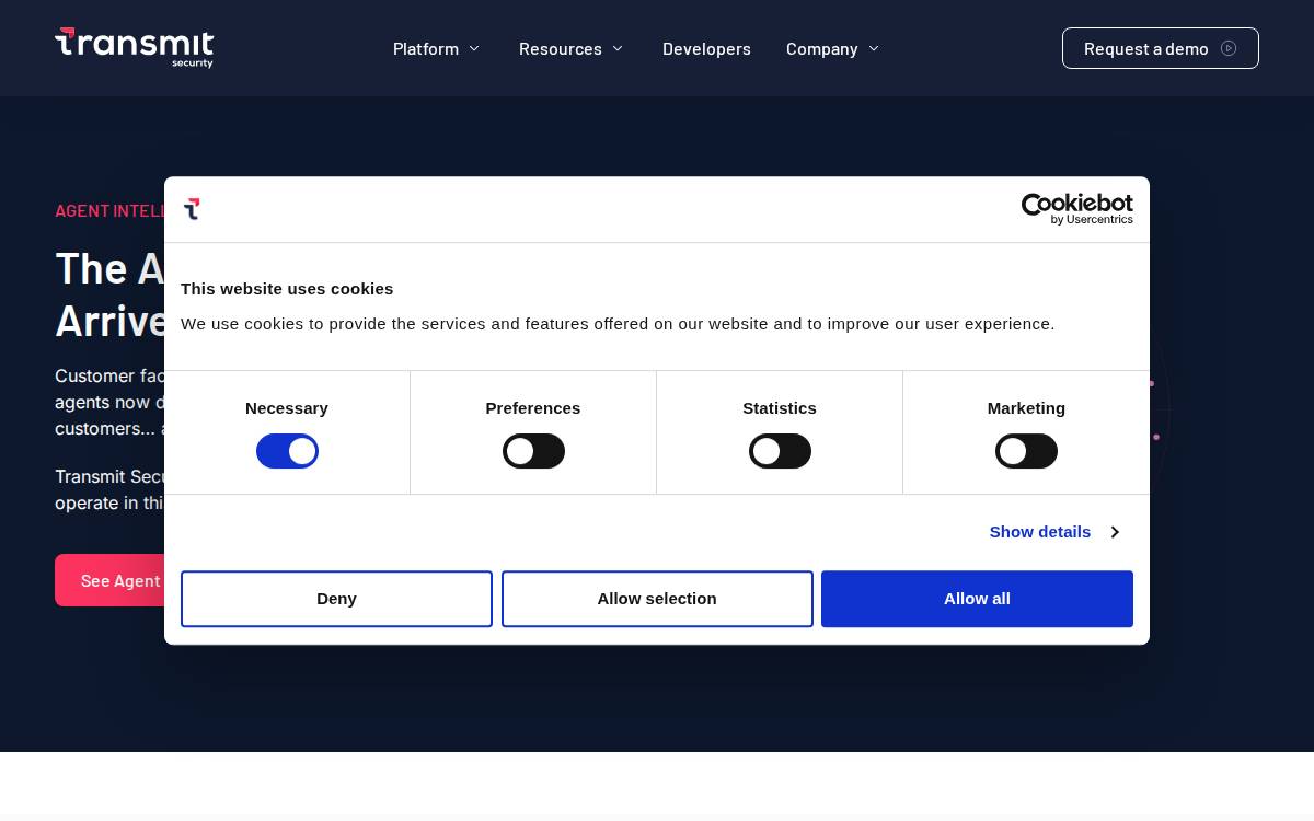 Transmit Security website preview