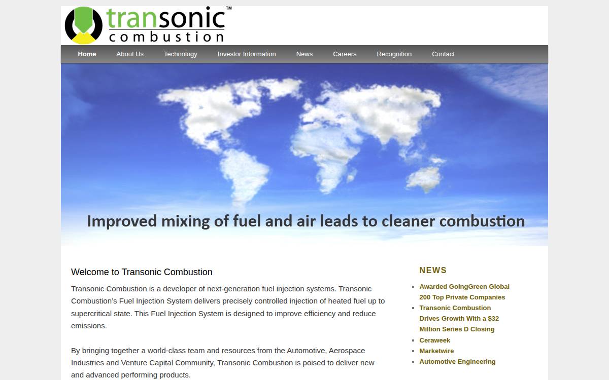 Transonic Combustion website preview