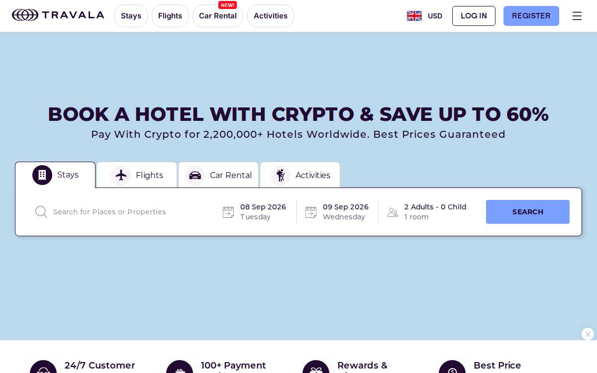 Travala website preview