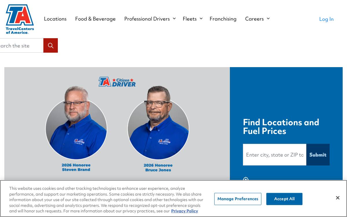 TravelCenters of America website preview