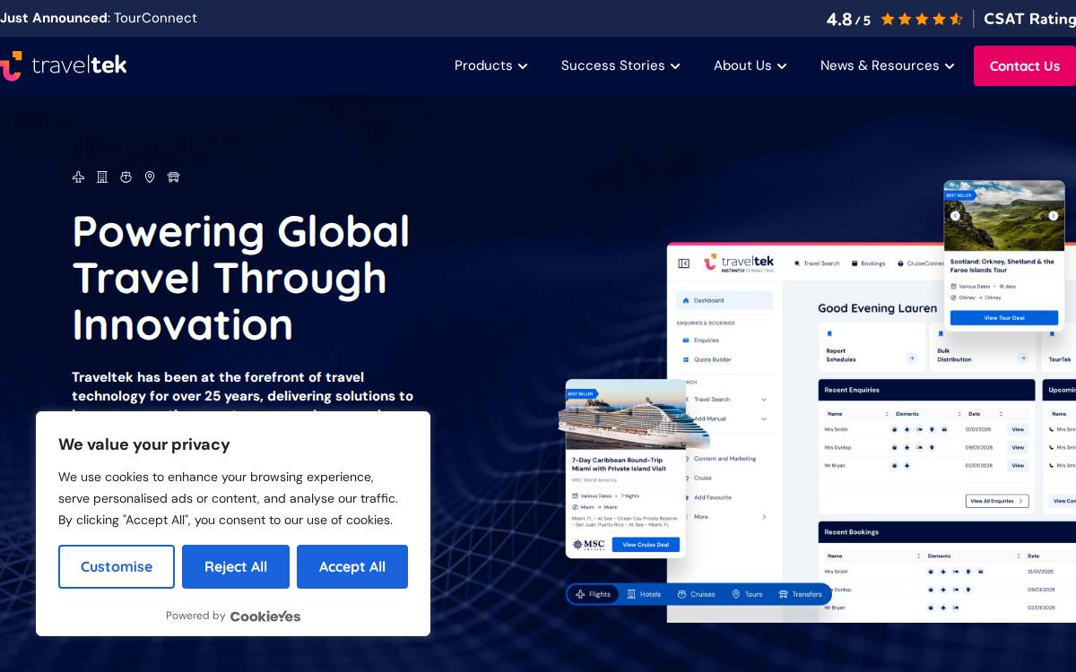 Traveltek website preview