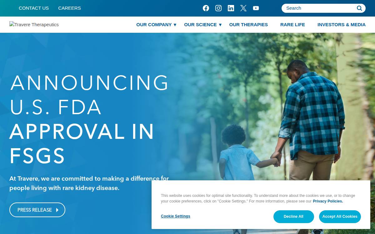 Travere Therapeutics website preview